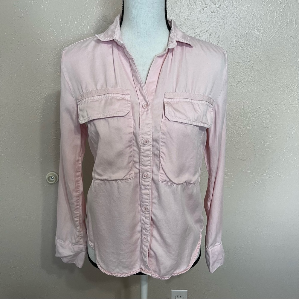 Cloth & Stone Anthropologie Pink Long Sleeve Button Up Collared Shirt Womens XS